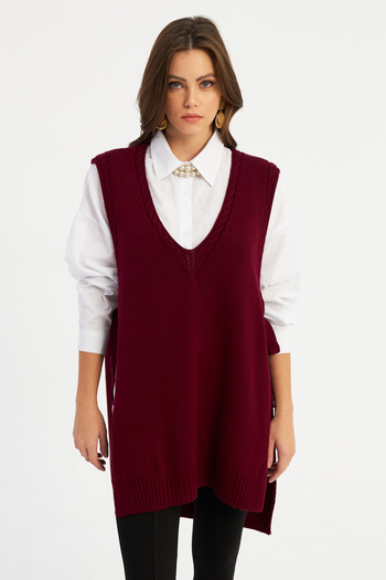 Cool & Modest Claret Red Knitwear Women's Sweater - Myv103