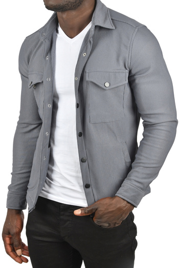DeepSEA Men's Smoked Knitted Fabric Shirt Collar Pocket Snap Slim Fit Sports Jacket 2500558