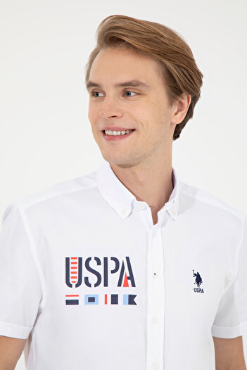 U.S. Polo Assn. Чоловіча біла сорочка з короткими рукавами 50251744-VR013
