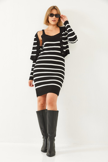 Bianco Lucci Women's Striped Strap Dress and Jacket Double Suit 60351069