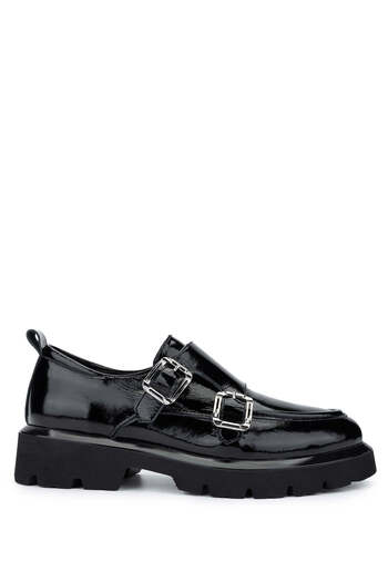 Tamer Tanca Women's Genuine Leather Black Patent Leather Casual Shoes