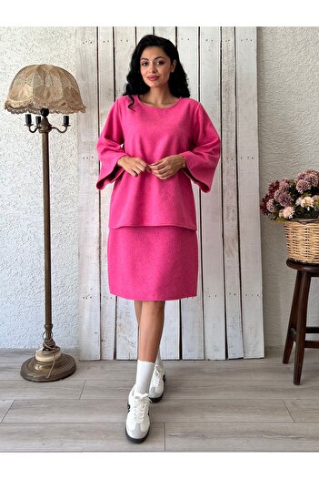 KÜÇÜĞÜM BUTİK Fuchsia Pink Short Skirt-Blouse Set (Set of 2)