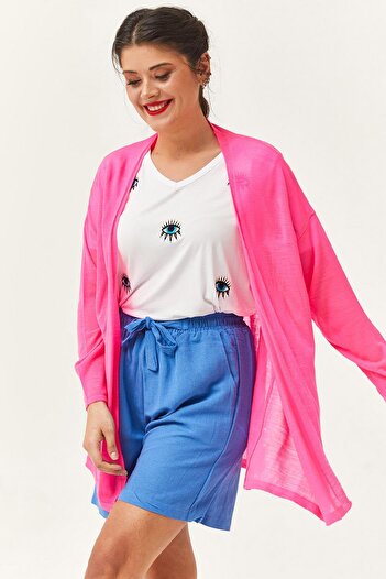 Ebsumu Women's Thin Knitwear Summer Pink Cardigan & Pareo