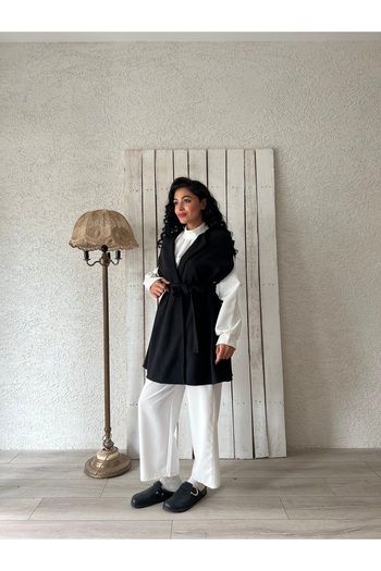 KÜÇÜĞÜM BUTİK Black Stamp Poncho