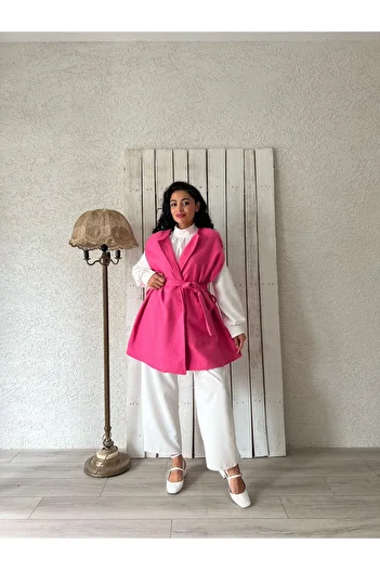 KÜÇÜĞÜM BUTİK Fuchsia Pink Stamped Poncho
