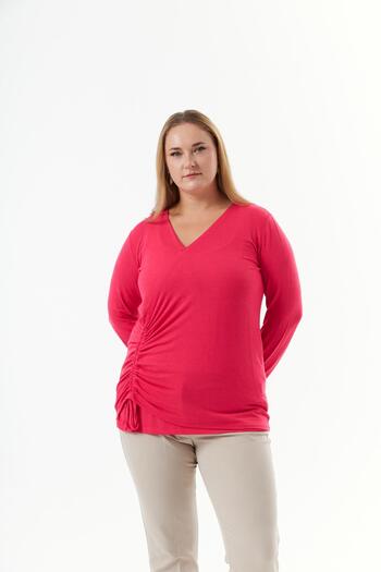 RMG Fuchsia V-Neck Plus Size Knitwear Blouse