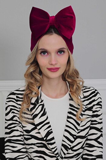 Aisha's Design Giant Bow Velvet Bonnet, B-11K, Cherry Rot