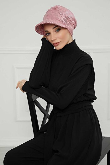 Aisha's Design Καπέλο με παγιέτες και προσωπίδα, B-73P, Πούδρα