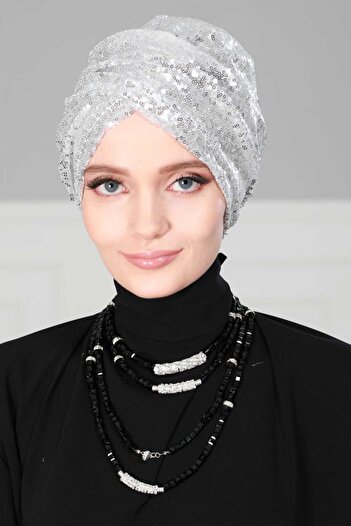 Aisha's Design Hijab Bonnet Sequined,B-9P,Silver