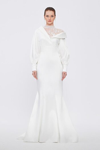 CENGIZ AKTURK Embroidered Balloon Sleeves Long Hijab Evening Dress - 2067C