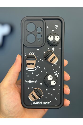 Fibaks Redmi Note 12 4g Case Designed Patterned Camera Protection Coffee Cookie Black Soft Silicone Cover
