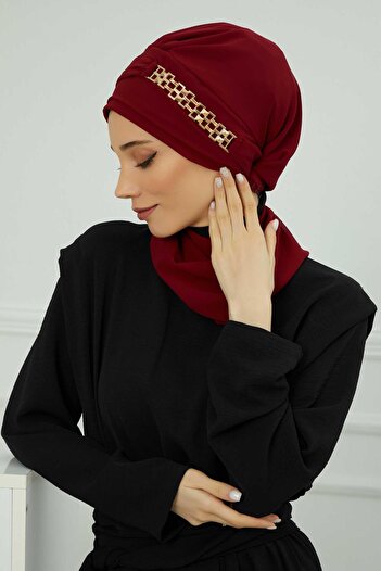 Aisha's Design Σχεδιαστικό τουρμπάνι από σιφόν με χρυσά αξεσουάρ, HT-28, HT-28, μπορντό