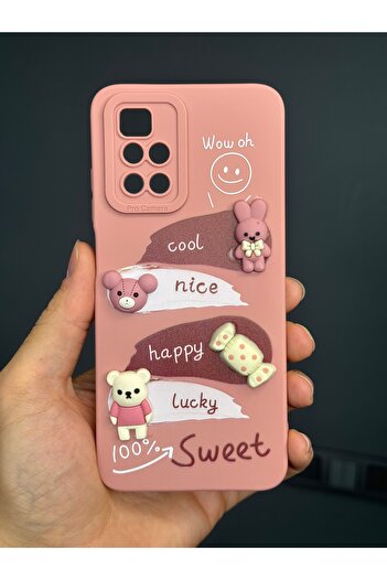 Fibaks Redmi 10 2022 Compatible Case Designed Patterned Camera Protection Rabbit Pink Soft Silicone Cover