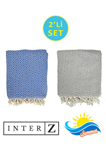 INTER Z Set of 2 Peshtemal and Beach Towels - 100% Cotton, XXL 90X170Cm, Basement
