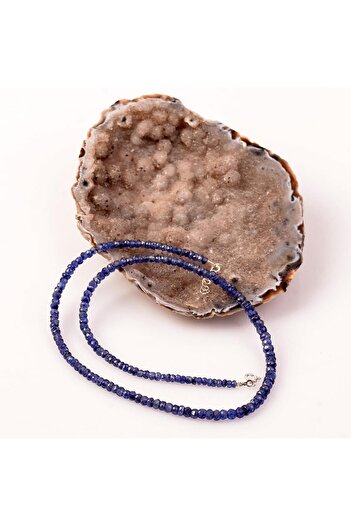 Taş Sandığı Safir Taşı Gümüş Kolye - 3 Mm