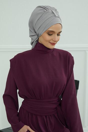 Aisha's Design Aerobin Kumaş Hazır Türban,HT-90,Gri