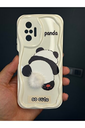 Fibaks Redmi Note 10 Pro Compatible Case Designed Patterned Camera Protection Panda White Tassel Silicone Cover