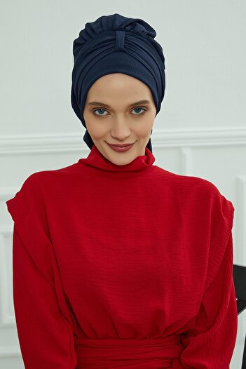 Aisha's Design Aerobin Fabric Ready-Made Turban, Ht-90, Navy Blue