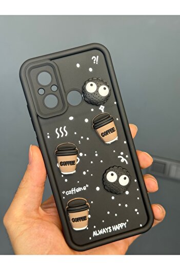 Fibaks Redmi 12C Compatible Case Designed Patterned Camera Protection Coffee Cookie Black Soft Silicone Cover