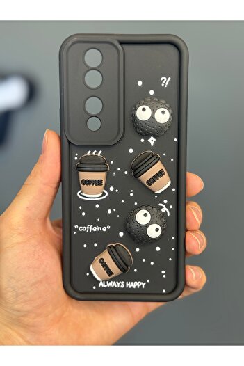 Fibaks Honor 90 Compatible Case Designed Patterned Camera Protection Coffee Cookie Black Soft Silicone Cover