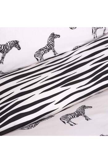 Sarah Anderson Zebra Black 100% Cotton Single Duvet Cover and Pillowcase Set