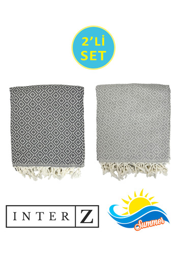 INTER Z Set of 2 Peshtemal and Beach Towels - 100% Cotton, XXL 90X170Cm, Basement