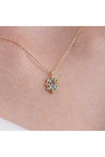FasekGold Gümüş Kolye - Vintage Tasarım Green Topaz (SU YEŞİLİ) Taşlı 925 Ayar Gümüş Kolye