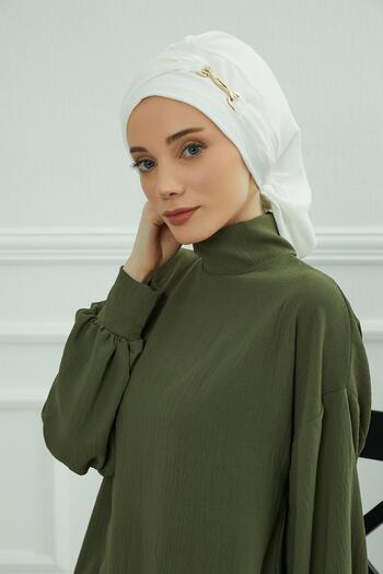 Aisha's Design Έτοιμο τουρμπάν με αξεσουάρ από ύφασμα Aerobin, HT-93, Λευκό