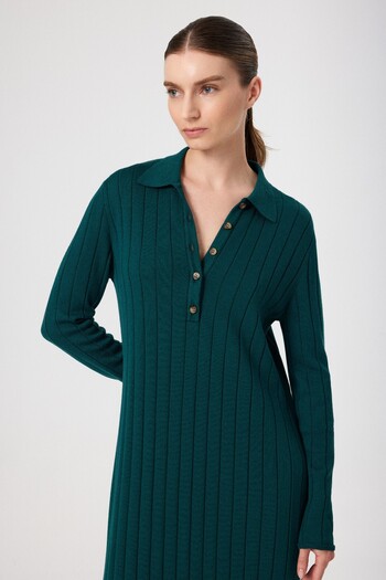 Mısırlı Rochie lungă cu nervuri cu gât polo verde