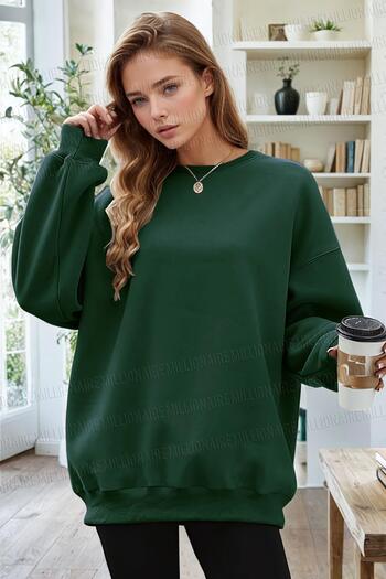 Millionaire Women's Nefti Basic 0 Crew Neck Unprinted Plain Oversize Loose Loose Cut Fleece Sweatshirt