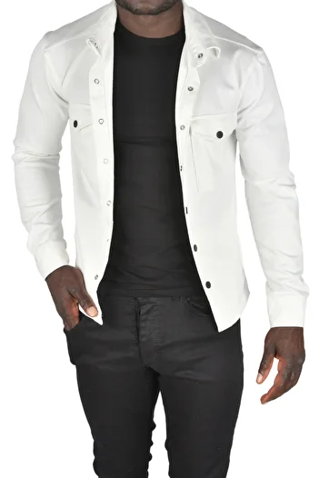 DeepSEA Λευκό Lycra Sports Jacket - Πουκάμισο γιακά, Snap Pockets, Slim Fit 250