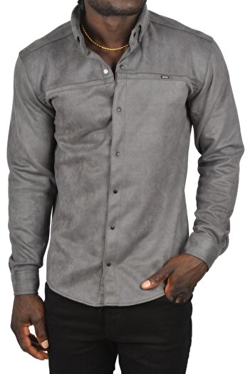 DeepSEA Men's Smoked Lycra Snap Non-Wrinkling Suede Fabric Slim Fit Pocketless Seasonal Shirt 2500556