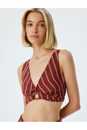 Koton X Melis Ağazat - Viscose Elastic Crop Bustier, V-neck, Slim Fit
