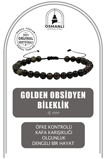 OSMANLI DOĞAL TAŞ Unisex 6 mm Obsidian Ladder Bracelet - Natural Stone Closure