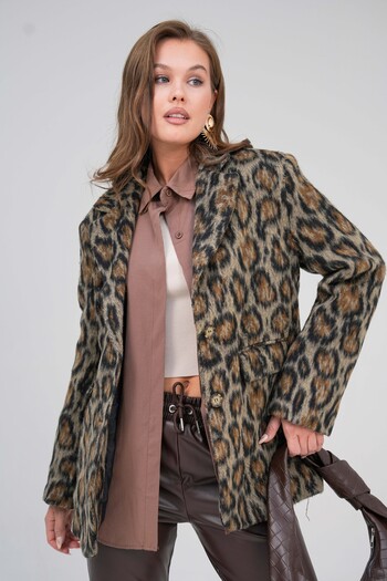 VOLT CLOTHİNG Women's Leopard Patterned Lined Jacket