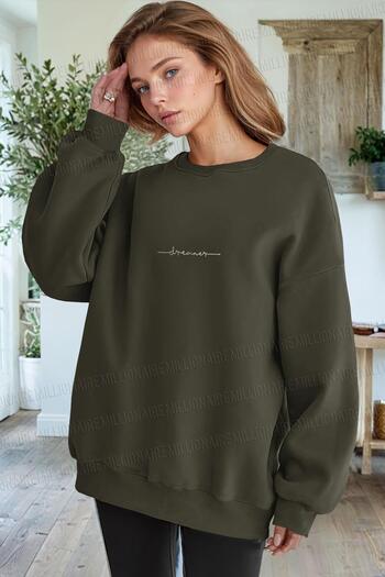 Millionaire Γυναικείο φούτερ με στάμπα Khaki Dreamer 0 Crew Neck Oversize Loose Fleece φούτερ