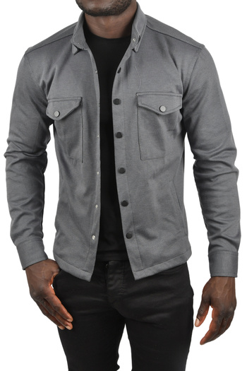DeepSEA Smoke Colored Men's Sports Jacket - Shirt Collar, Snap Pockets, Lycra Slim Fit 2501