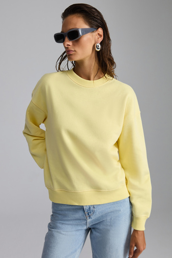 GRIMELANGE Vaneltına - Γυναικείο φούτερ Fleece Oversize Crew Neck Yellow, οργανικό βαμβάκι με 3 κλωστές