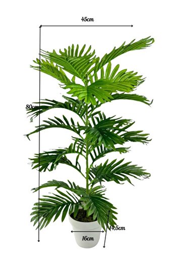 Nettenevime Yapay Çiçek Tropik Areka 80cm 23 Yapraklı Salon Çiçeği Beyaz Saksılı Yapay Bitki