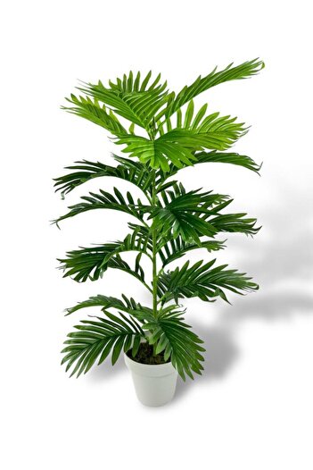 Nettenevime Yapay Çiçek Tropik Areka 80cm 23 Yapraklı Salon Çiçeği Beyaz Saksılı Yapay Bitki