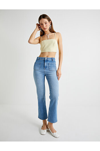 Koton Tuba Ünsal - Thin Strap Crop Top with Gipe Detail