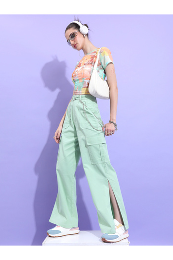 Ketch By Styli Solid Flared Side Slit Cargo Trouser