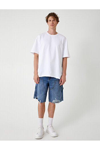 Koton Cotton Carpenter Jeans - Σορτς με φόρμα βερμούδας και λεπτομερές σορτς τσέπης