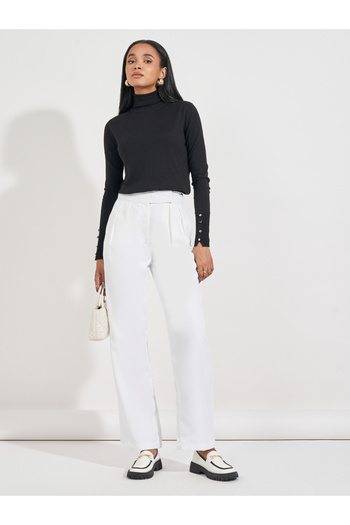 Styli High Rise Box Pleat Detail Twill Pants