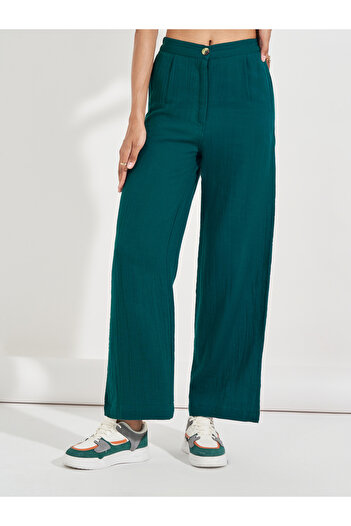 Styli High Rise Wide Leg Textured Pants