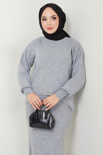 hafsamina Gray Knitwear Gilet Sweater and Tablóe Set - Hm2597