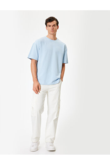 Koton T-shirt με υφή από βαμβακερό κοντό μανίκι με λαιμόκοψη