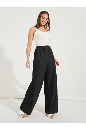 Luxewave By Styli Textured Elastic Waistband Straight Leg Pants