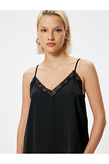 Koton Satin Lace Tank Top - Thin Straps and Loose Fit Aerobin Fabric