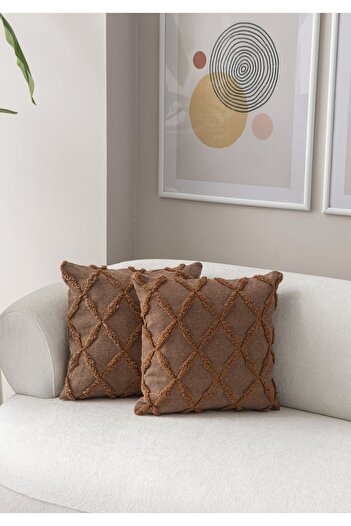 dekomall home & living Κάλυμμα μαξιλαριού Bohemian Punch με γεωμετρικό σχέδιο - Σετ 2, καφέ